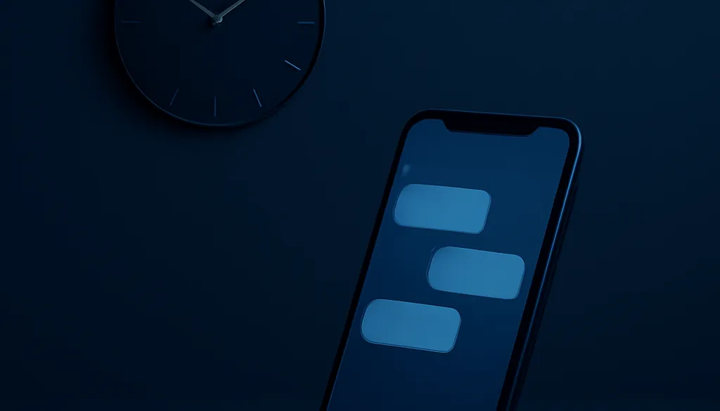 A smartphone with an SMS conversation glowing at 11pm, representing after-hours lead response